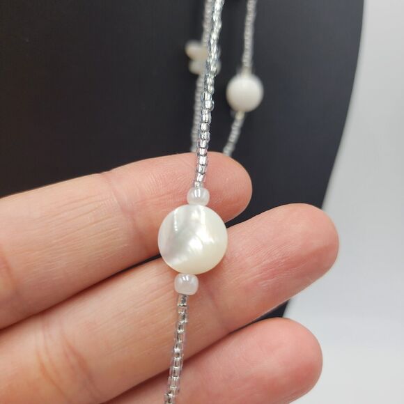 Chicos Layered Beaded White Mother Of Pearl Multi Strand Neacklace 26-34" Long - Picture 4 of 7